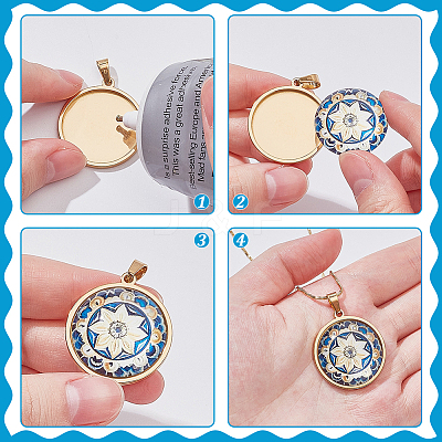 12Pcs 2 Colors 201 Stainless Steel Pendant Cabochon Settings STAS-WR0001-42-1
