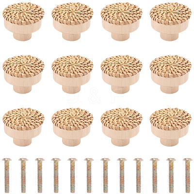 Rattan Woven & Wood Round Drawer Knobs DIY-WH20410-01A-1