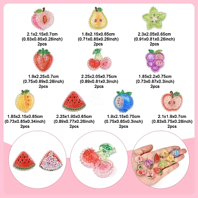 20Pcs 10 Styles Cherry/Pear/Lemon/Grape/Blueberry/Peach/Apple/Watermelon/Fruit Transparent Epoxy Resin Decoden Cabochons RESI-FS0001-93-1