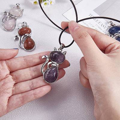 12Pcs 12 Style Natural & Synthetic Gemstone Kitten Pendants G-SZ0002-17-1
