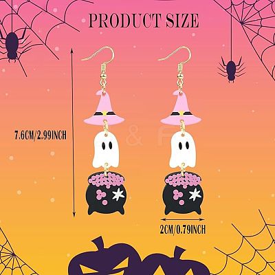 Witch Hat with Ghost Acrylic Dangle Earrings FS-WG1324F-01-1