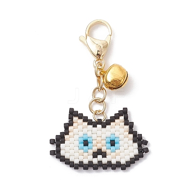 Handmade Glass Seed Beaded  Cat Head Shape Pendants Decorations HJEW-MZ00366-05-1