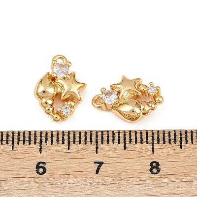 Ocean Theme Brass Micro Pave Cubic Zirconia Charms X1-KK-F902-08T-G-1