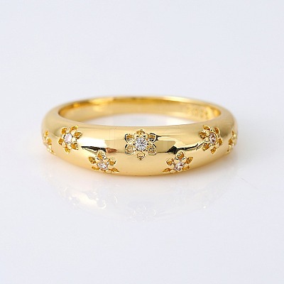 Flower Pattern Brass Micro Pave Clear Cubic Zirconia Finger Rings FS-WGC0799-03-1