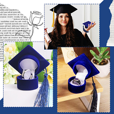 4Pcs Doctoral Hat Shaped Velvet Jewelry Ring Storage Boxes CON-SC0001-18B-1