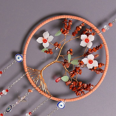 Tree of Life Natural Red Jasper Chips Suncatchers HJEW-F027-16-1