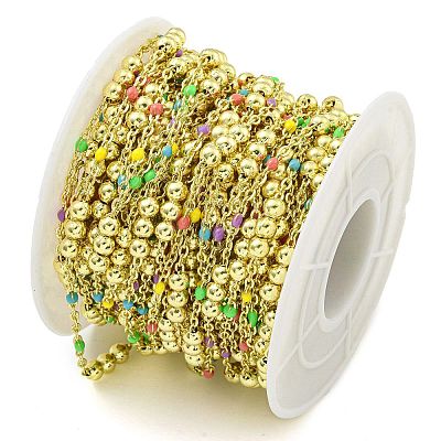 Brass Enamel Round Beaded Link Chain CHC-G022-07G-13-1