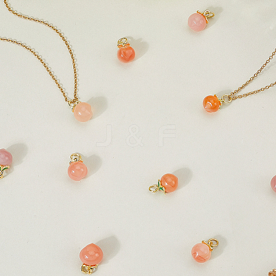 10Pcs Natural Agate Peach Charms with Brass Jump Rings G-BBC0001-62-1