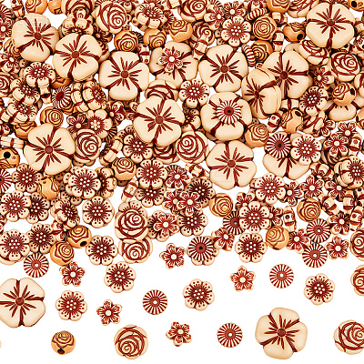 320Pcs 6 Styles Imitation Wood Acrylic Beads SACR-PA0001-25-1