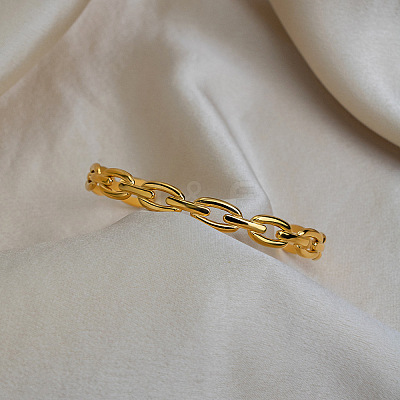 304 Stainless Steel Oval Link Chain Open Cuff Bangles for Women ME8419-1