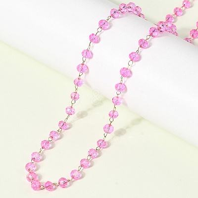 304 Stainless Steel with Glass Faceted Rondelle Bead Handmade Link Chain Birth Stone Necklaces for Women NJEW-G195-01G-05-1