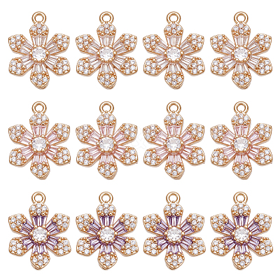 12Pcs 3 Colors Brass with Cubic Zirconia Pendants KK-DR0001-57-1