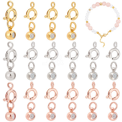 30 Sets 3 Colors Brass Spring Ring Clasps and Silicone Beads KK-PH0004-79-1