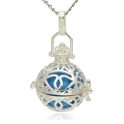 Silver Color Plated Brass Hollow Round Cage Pendants KK-J240-02S-1