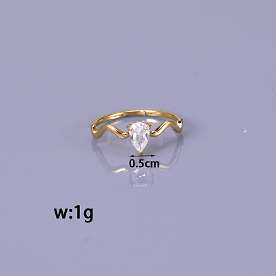 Teardrop 304 Stainless Steel with Clear Cubic Zirconia Finger Rings for Women FS-WG6614B-02-1