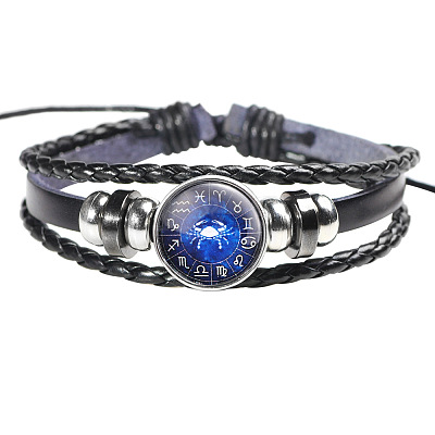 12 Constellation Leather Cord Bracelets BJEW-P240-E04-1