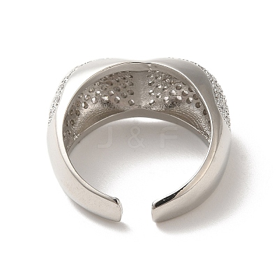 Brass Pave Cubic Zirconia Open Cuff Rings for Women RJEW-M169-05P-1