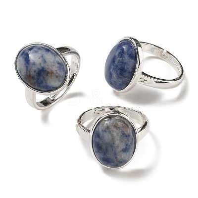 Natural & Synthetic Gemstone Oval Adjustable Rings RJEW-K371-07S-1