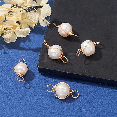 Natural Cultured Freshwater Pearl Connector Charms PALLOY-YW0001-39-1