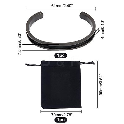 1Pc 304 Stainless Steel Grooved Bangles FIND-UN0043-39EB-1