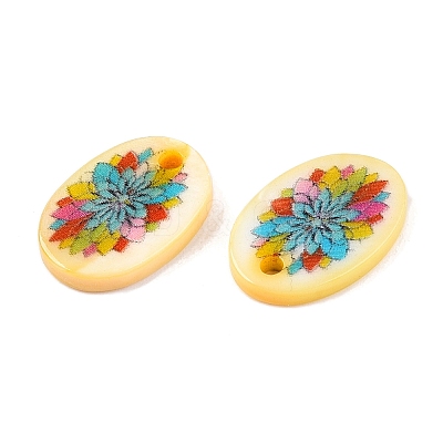 Natural Freshwater Shell Double Face Printed Oval Charms SHEL-T020-05E-1