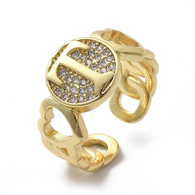 Brass Micro Pave Clear Cubic Zirconia Open Cuff Rings for Women RJEW-K289-02G-T-1