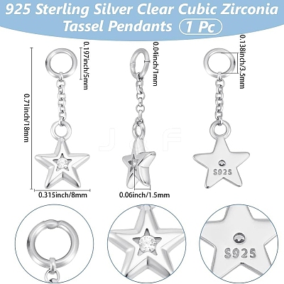 1Pc 925 Sterling Silver Clear Cubic Zirconia Tassel Pendants STER-BBC0008-25S-1