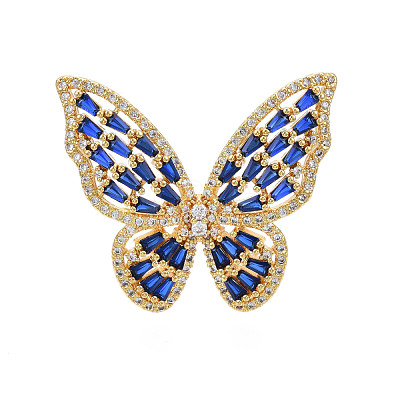 Cubic Zirconia Butterfly Open Cuff Rings RJEW-N037-016-02LG-1
