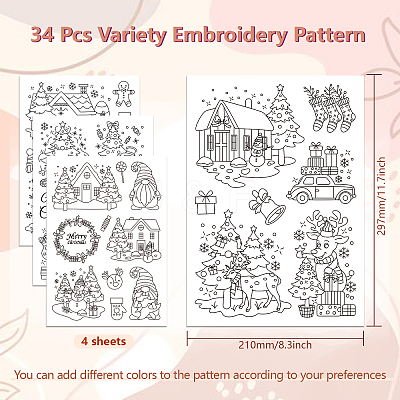 4 Sheets 11.6x8.2 Inch Stick and Stitch Embroidery Patterns DIY-WH0455-208-1