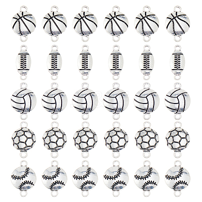 60Pcs 5 Styles Tibetan Style Zinc Alloy Sport Ball Connector Charms FIND-HS0001-38-1