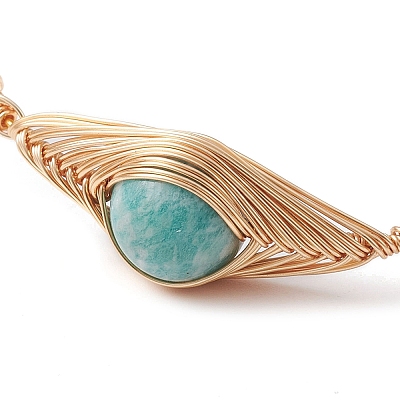 Natural Amazonite & Pearl Cuff Bangle BJEW-JB10119-02-1