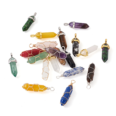 20Pcs 20 Style Natural Mixed Gemstone Double Terminated Pointed Pendants G-FW0001-15-1