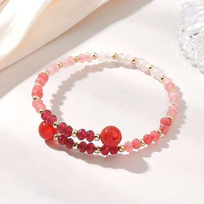 Dyed Natural Malaysia Jade & Brass Beaded Bangles for Women BJEW-JB13343-02-1