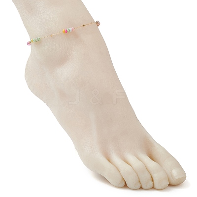 Dyed Disc Natural Shell Beaded 304 Stainless Steel Link Chain Anklets AJEW-AN00725-1