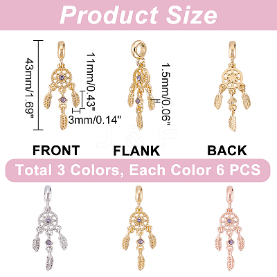 18Pcs 3 Colors Rack Plating Alloy European Dangle Charms FIND-DC0001-25-1