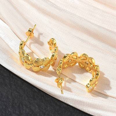 Brass Micro Pave Cubic Zirconia Stud Earrings for Women KK-CBA760A-08G-1