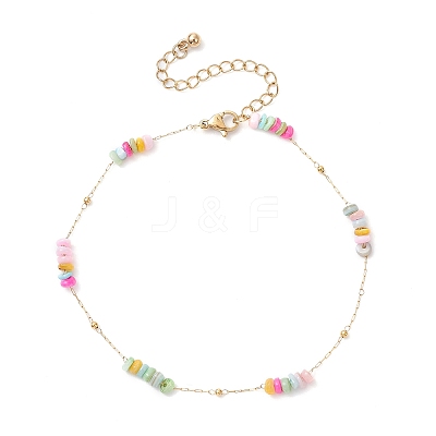 Dyed Disc Natural Shell Beaded 304 Stainless Steel Link Chain Anklets AJEW-AN00725-1