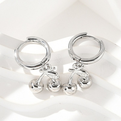 Brass Cherry Hoop Earrings EJEW-M077-19P-02-1