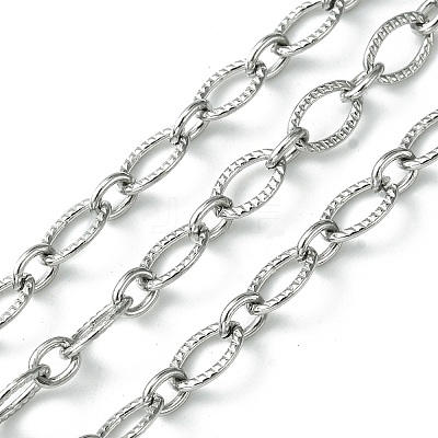 Tarnish Resistant 304 Stainless Steel Textured Oval Link Chains CHS-K018-02P-1