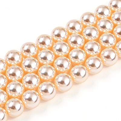 UV Plating Pearlized Glass Pearl Beads Strands GLAA-F128-01B-T8-1