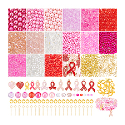Breast Cancer Pink Awareness Themed DIY Beads & Pendants Jewelry Making Finding Kits DIY-PH0029-48A-1