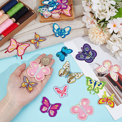 24Pcs 12 Styles Butterfly Polyester Computerized Embroidery Iron on/Sew on Patches PATC-GO0001-18-1