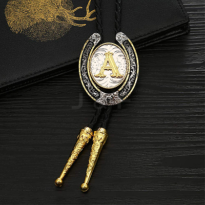 Cowboy Western Alloy Horseshoes & Letter Pendant Bolo Tie Necklaces NJEW-WH20014-02A-1