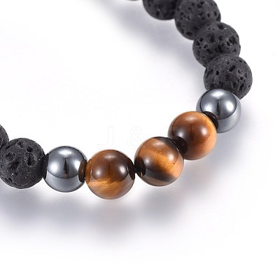 Natural Lava Rock and Non-Magnetic Synthetic Hematite Beads Braided Bead Bracelets BJEW-JB03975-25-1