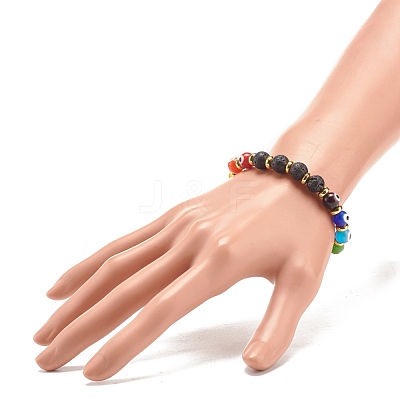 Round Evil Eye Lampwork & Natural Lava Rock Beaded Stretch Bracelet BJEW-JB07870-1