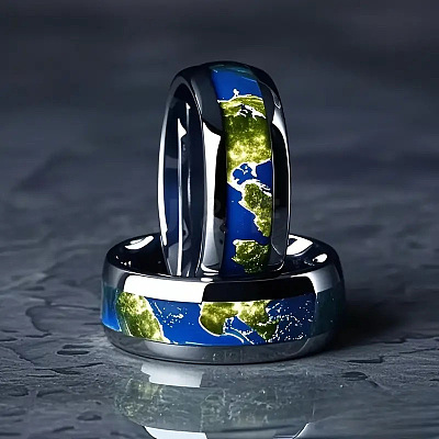 201 Stainless Steel Epoxy Resin World Map Pattern Finger Rings WG0539F-01-1