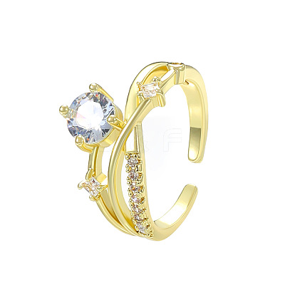 Brass Micro Pave Cubic Zirconia Open Cuff Rings WH-WG10BB4-01-1
