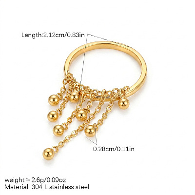 304 Stainless Steel Round Bead Tassel Finger Rings WGCFC02-01-1