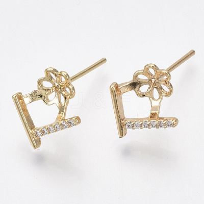 Brass Micro Pave Cubic Zirconia Earring Findings KK-S356-050G-NF-1