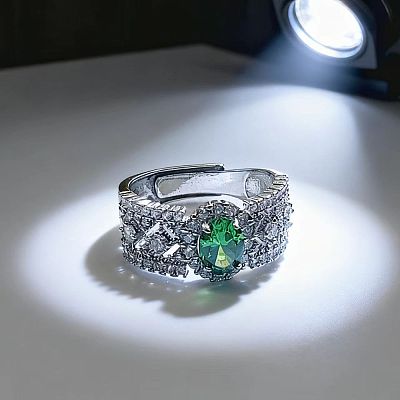 Brass Micro Pave Cubic Zirconia Finger Rings FS-WG962D3-08-1